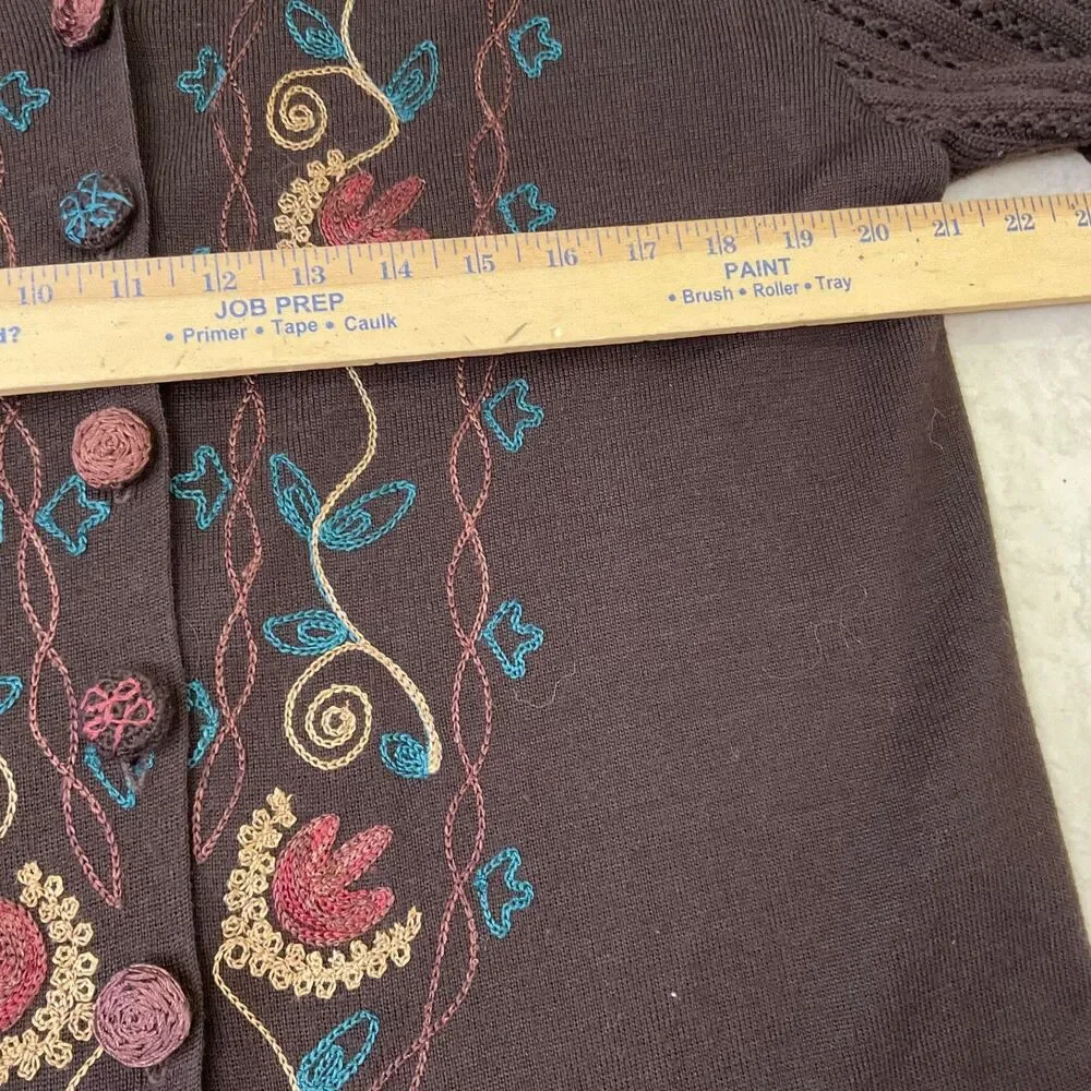 VTG Carole Little Women's size L Wool Blend Cardigan/Jacket Floral Embroidered